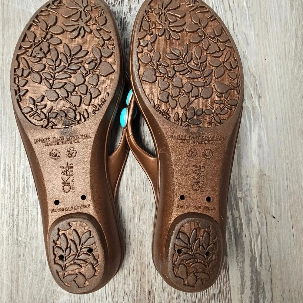 Oka-B Womens Turquoise Cabochon Wedge Sandals ML 8.5-9.5 Copper Southwestern